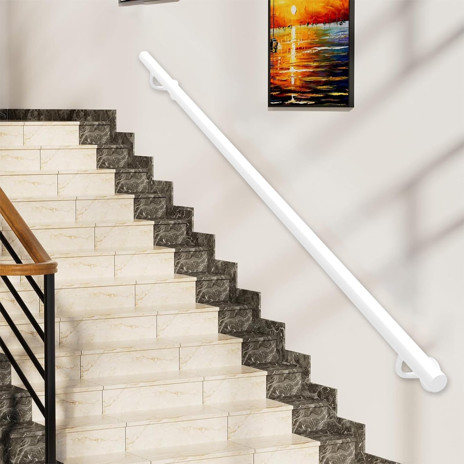 CMBSSTFC Balaustra per corridoio in Ferro con ringhiera in Metallo Bianco RailingSafe da 8 piedi/240 cm per Elegante maniglione da Parete