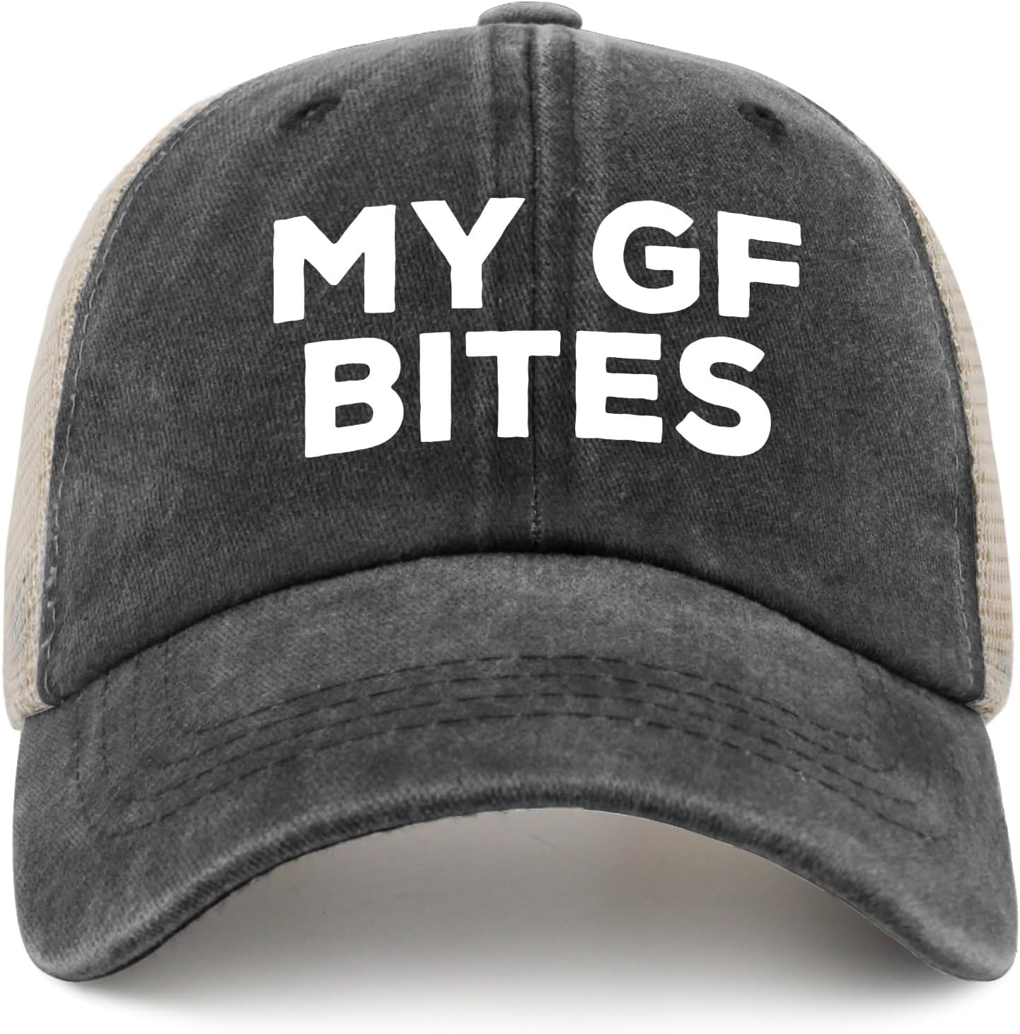 My Girlfriend Bites Trucker Hat Men Funny Mesh Baseball Cap for Summer - Image 9