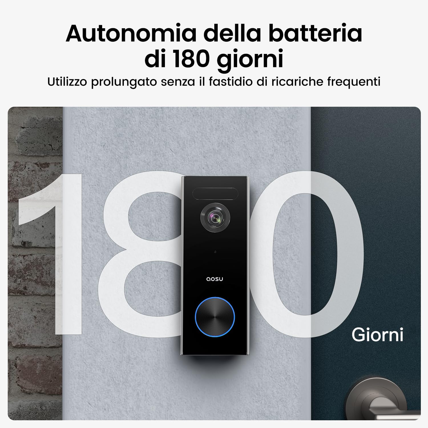 aosu 2K Videocitofono con Riconoscimento IA, Audio Bidirezionale | Batteria 180 Giorni, compatibile con Alexa, Wi-Fi 2,4 GHz, IP65 resistente alle intemperie, per casa e giardino
