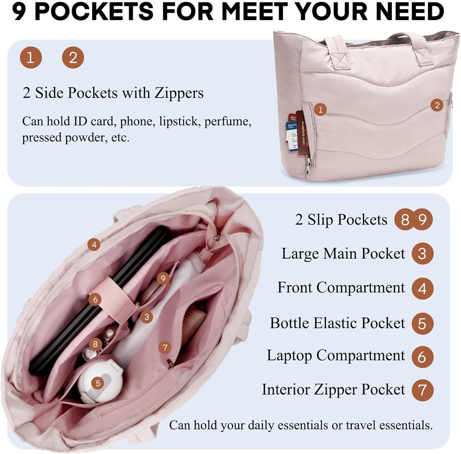 Skycase Puffer Tote Bag for Women - Lightweight Puffy Work Handbag- Large Laptop Quilted Shoulder Bag for Daily, Travel, Gym - Image 5