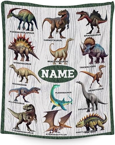 Manta personalizada de dinosaurio para niños, 50 x 40 pulgadas, regalo con temática de dinosaurios pequeños para niños y niñas, manta blanca de