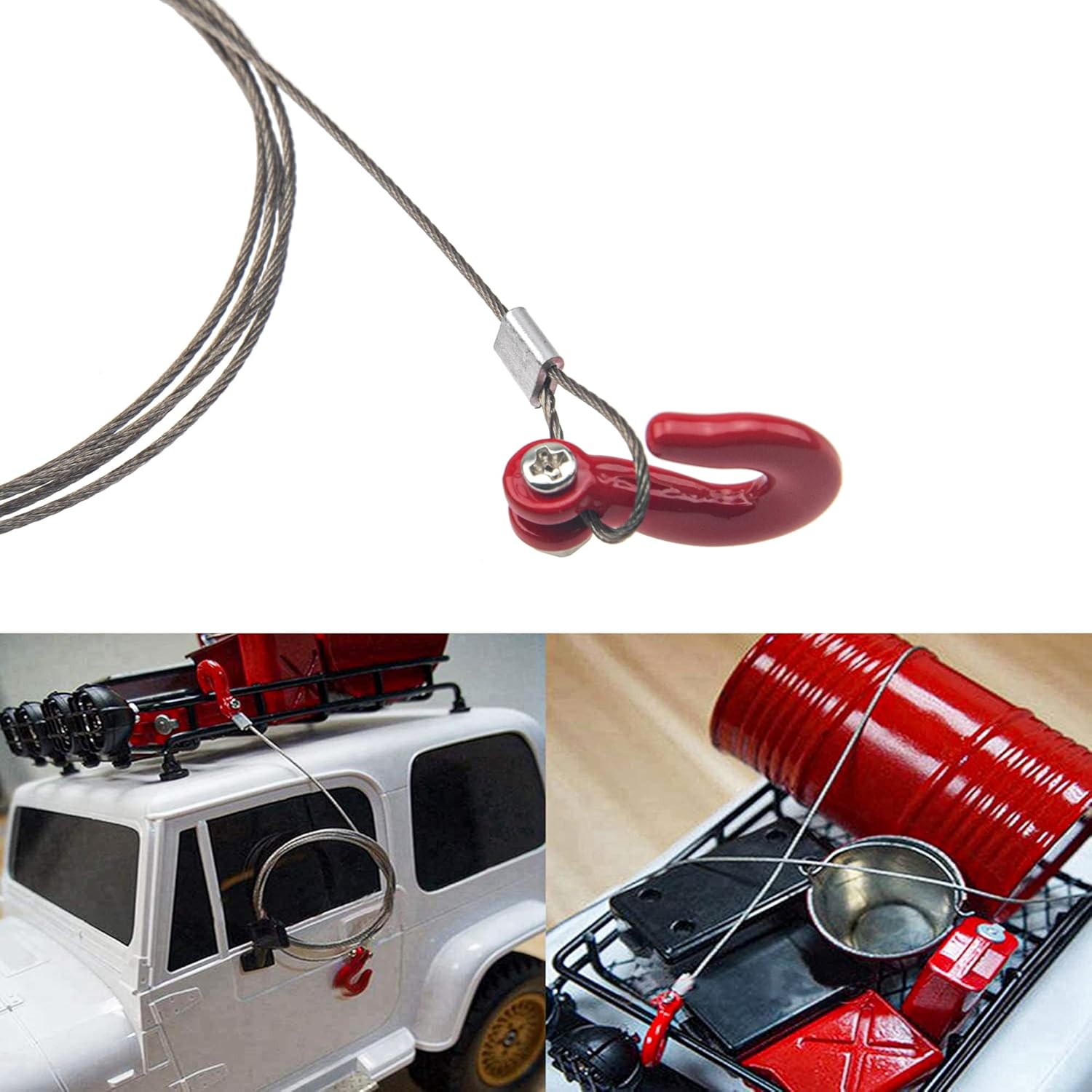 1/10 RC Simulation Metal Trailer RC Rescue Tow Hook with Steel RC Tow Rope Wire Compatible with Traxxas TRX-4 Tamiya CC01 Axial SCX10 Redcat Gen7 D90 HSP 1/10 RC Crawler Car Truck