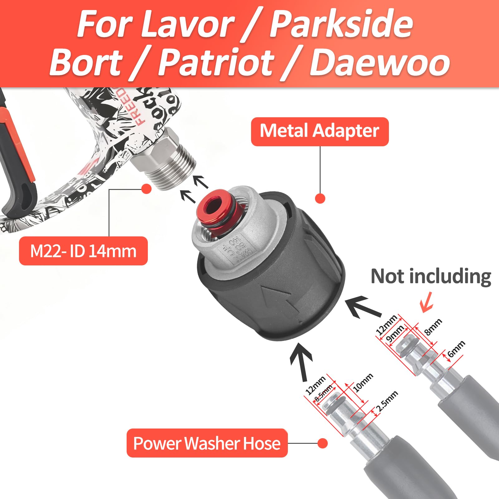 BEAR FORCE Hochdruckreiniger-Sprühpistole M22-ID14 mm & 1/4 Zoll Schnellanschluss Schneeschaumlanze 1 l Set für Lavor, für Vax, für Elitech Hochdruckreiniger, Autowäsche, Autoreinigung, Autopflege
