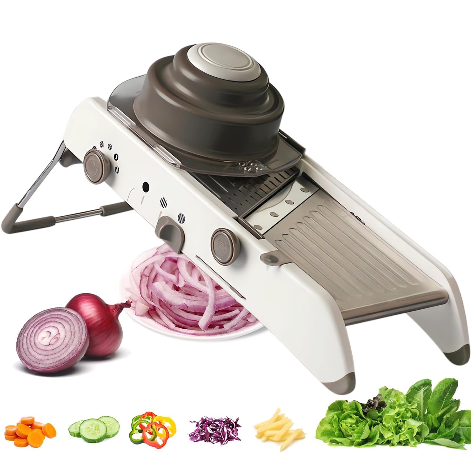 All-in-One-Mandolina per Verdure Professionale, Mandolina Affettatrice Regolabile, Taglia Verdure Manuale con Lame Regolabili Integrate, Tagliaverdure Multifunzione per Cipolla Cetriolo Carote Frutta