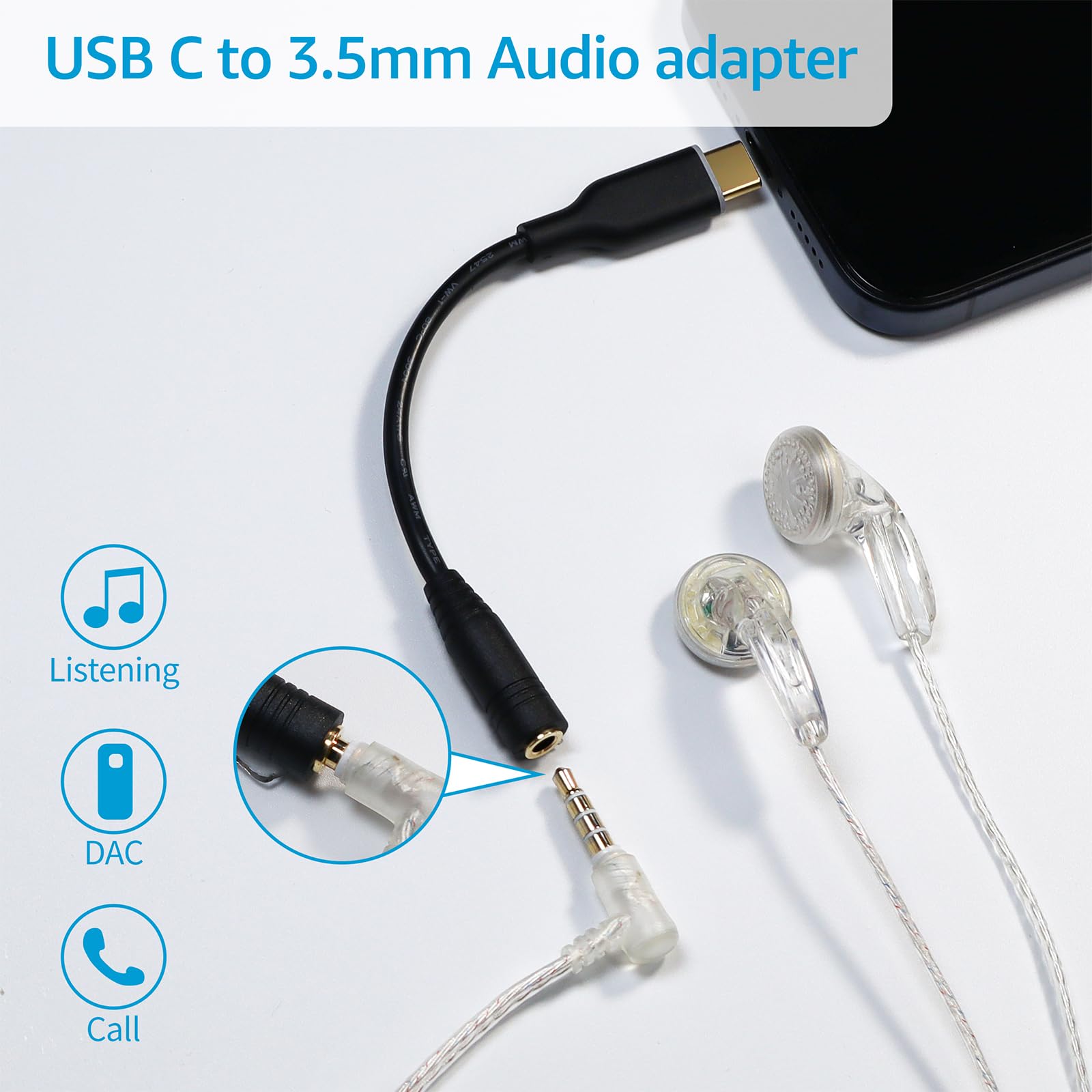 HTN - Nylon Usb-c A Adattatore Auricolare Da 3,5 Mm Chipset Hi-res Dac