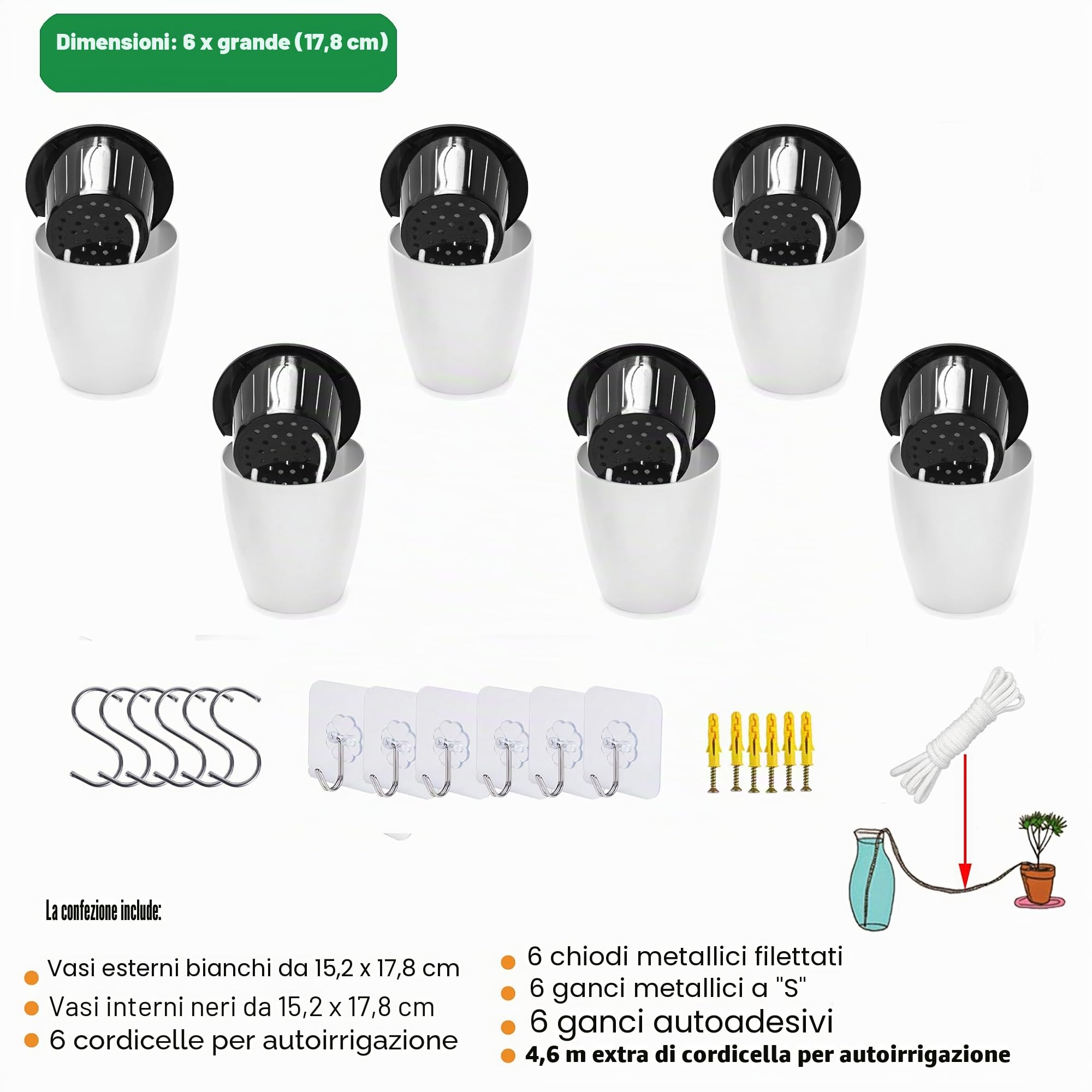 ORIMERC Set di 6 vasi autoirriganti da parete, vasi autoirriganti da cucina, vasi per erbe aromatiche da parete, vasi da interno con serbatoio d'acqua, vasi da piantare per giardino aromatico, da