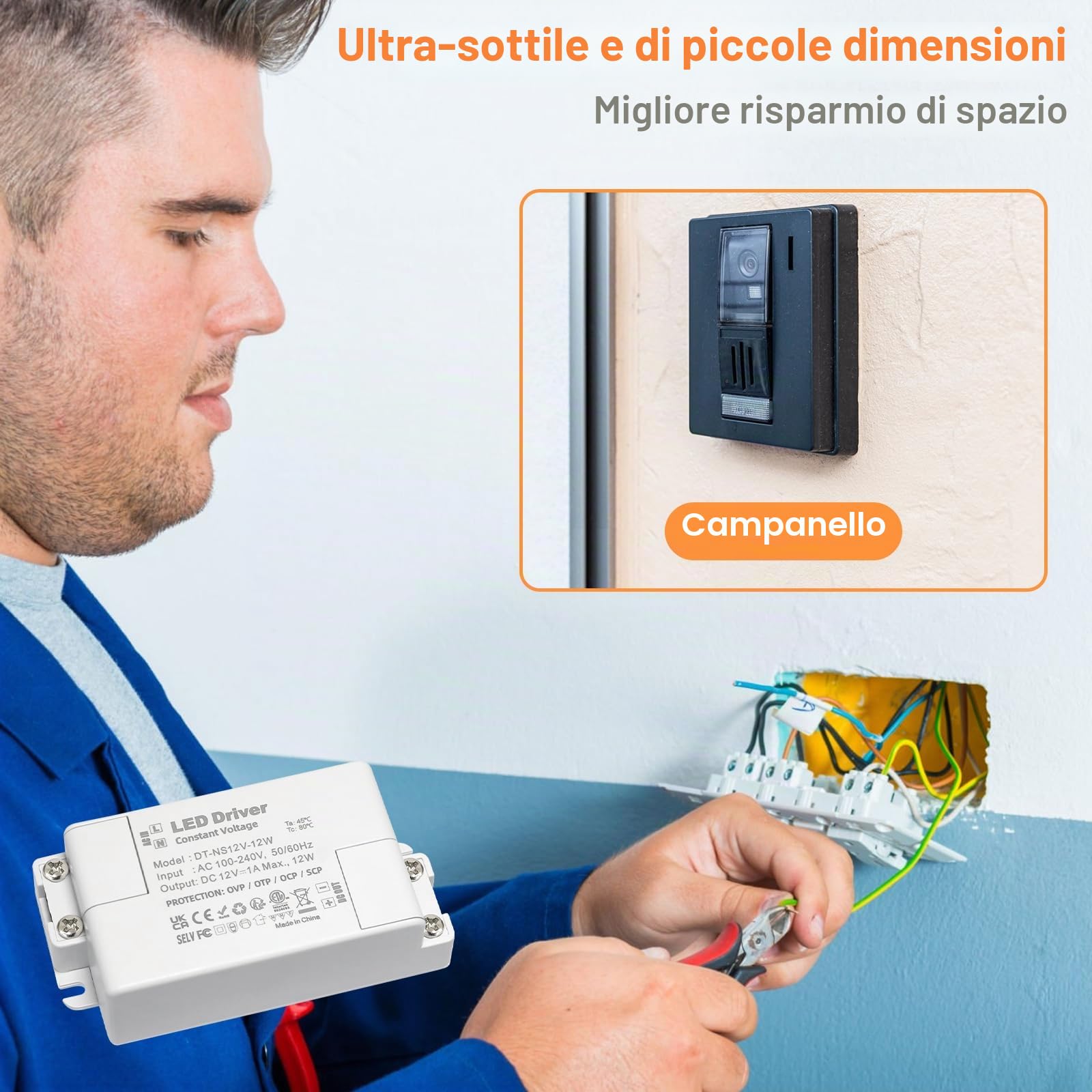 Trasformatore 220V 12v 12w, Alimentatore 12v 1 A, Trasformatore LED AC a DC, led driver 12 V, per G4, GU5.3, MR11, MR16, Lampade LED, Non dimmerabile, non sfarfallante, non rumoroso