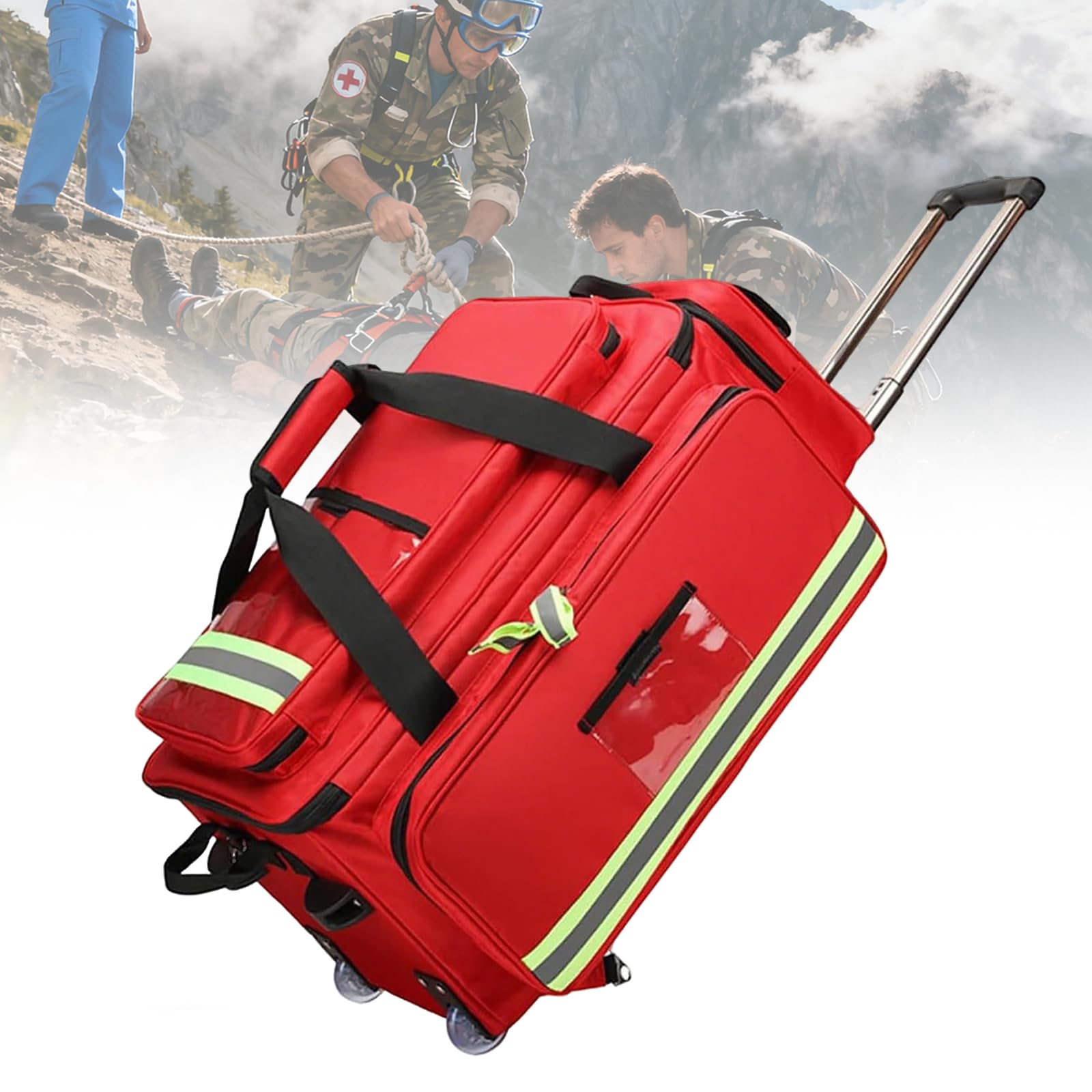 Borsa di pronto soccorso, zaino con ruote, divisori e scomparti rimovibili, kit medico di emergenza portatile per attività all'aperto, escursionismo, campeggio, viaggi