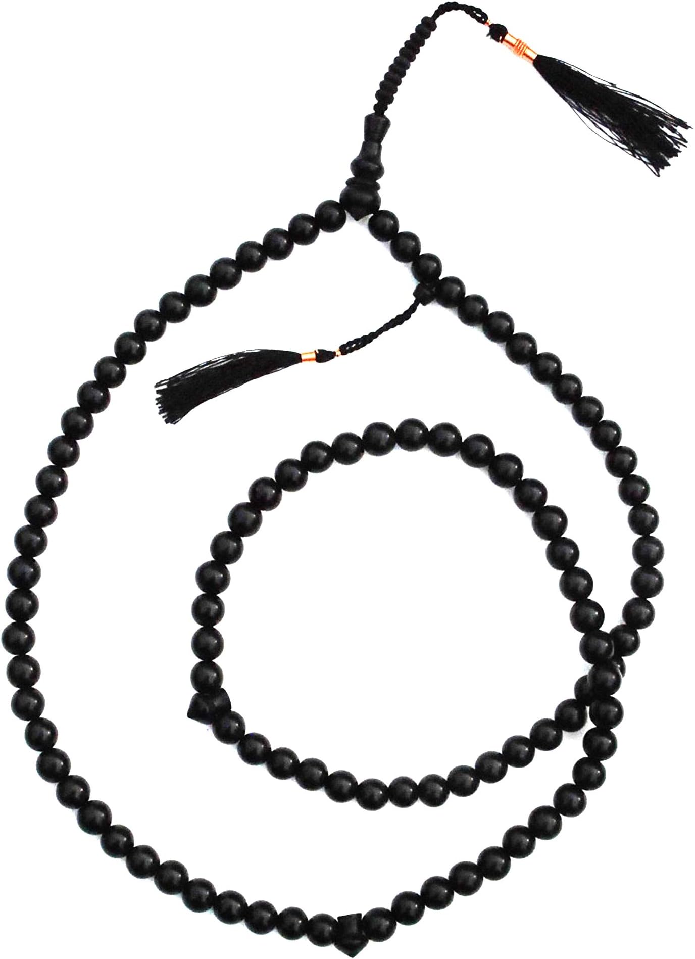 Black Islamic Tasbih Hand-Crafted from Dyed Indonesian Citrus Wood with Copper-Decorated Sturdy Nylon Tassels with Gift Box