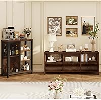 Vista 6 de BON AUGURE Armario de barra de café para licor casero, pequeño armario de almacenamiento para cocina y entrada, aparador de buffet industrial