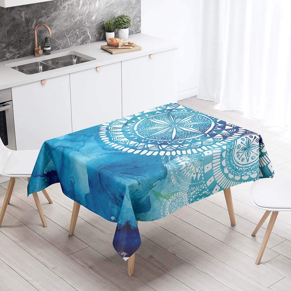 Himlaya Blue Tablecloth Rectangular Wipe Clean, Mandala Table Cloths Square Waterproof Stain Proof Oil-Proof Table Cover For Garden Kitchen Dining Table Party Decorative ( Watercolor,140X200cm)