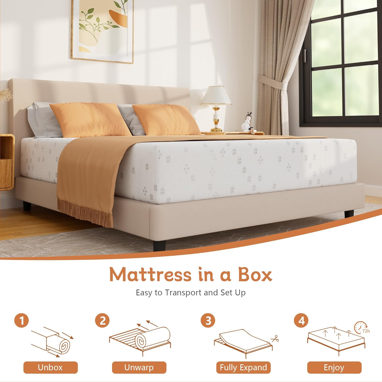 King Mattress 10 Inch Memory Foam Mattress in a Box, Gel Memory Foam or Lumbar Support,Medium Firm,Made in USA,Pressure Relief,CertiPUR-US Certified