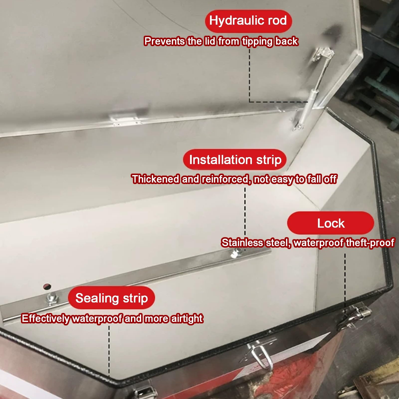 Skrzynka narzędziowa do wózka widłowego ze stali nierdzewnej 201, organizer do przechowywania skrzyni z klamrą, pręt hydrauliczny, wodoodporny, odporny na rdzę