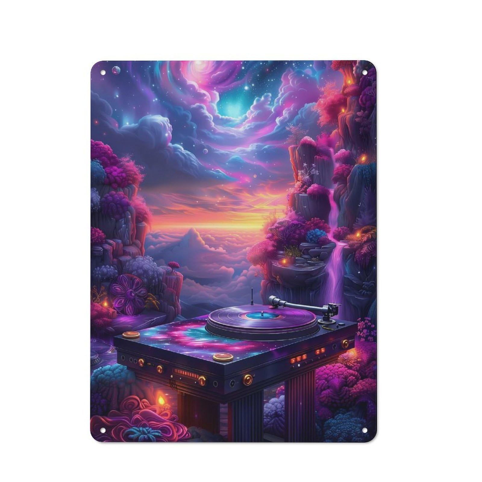 Junmoney Cosmic Turntable Vinyl Record Player Vintage Metal Plaque 40X30cm For Guest Room Or Hallway, A Decorative Christmas Gift For Guest Room Decorators