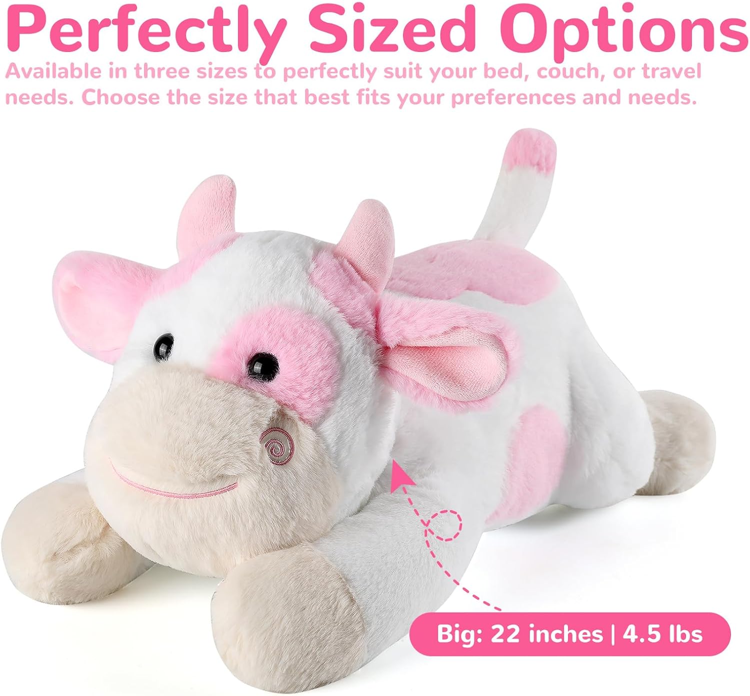gnomantic Cow Weighted Stuffed Animals - 22 Inch 4.5 Pounds Weighted Plushies Cow Stuffed Animals - Big Plush Pillow - Cute Plush Toys Gifts for Kids & Adults (22" 4.5 lbs Pink)