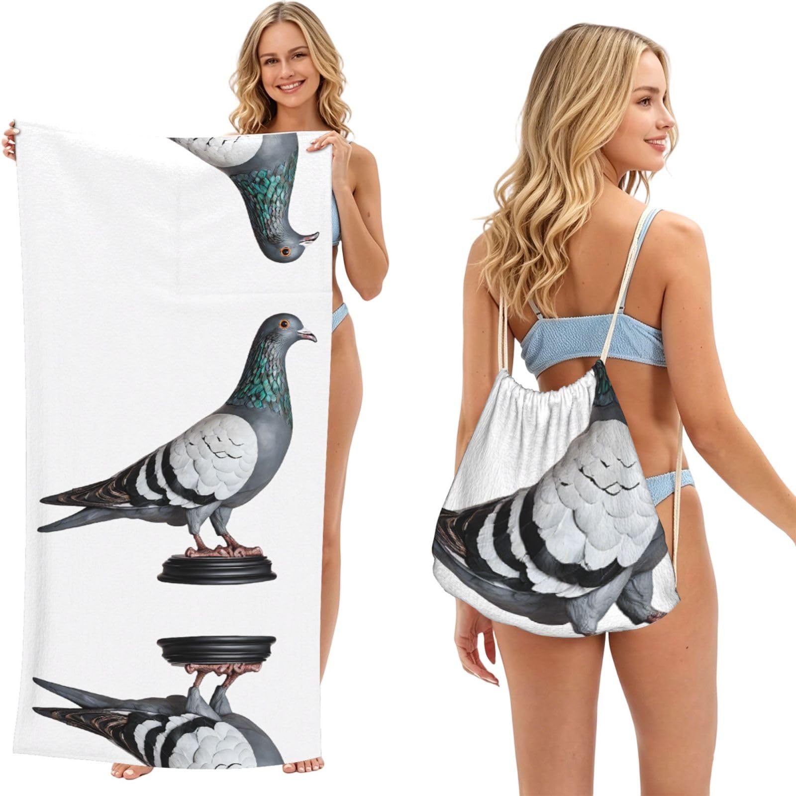 EZDLOWVBA Pigeon Print Beach Towel Backpack 2 In 1 Summer Large Lightweight Beach Towel - Multifunctional Ship Pattern Towel Bag For Storage,Sport