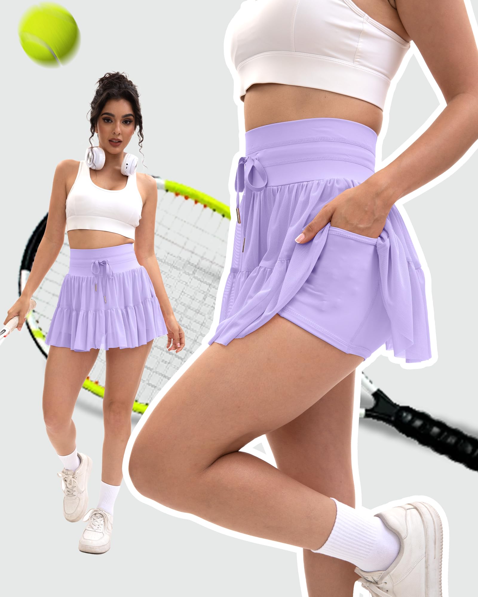 Jupe de Tennis pour Femme, avec Short, Jupe d'été à Taille Haute pour Le Golf, la Course à Pied et Le Yoga