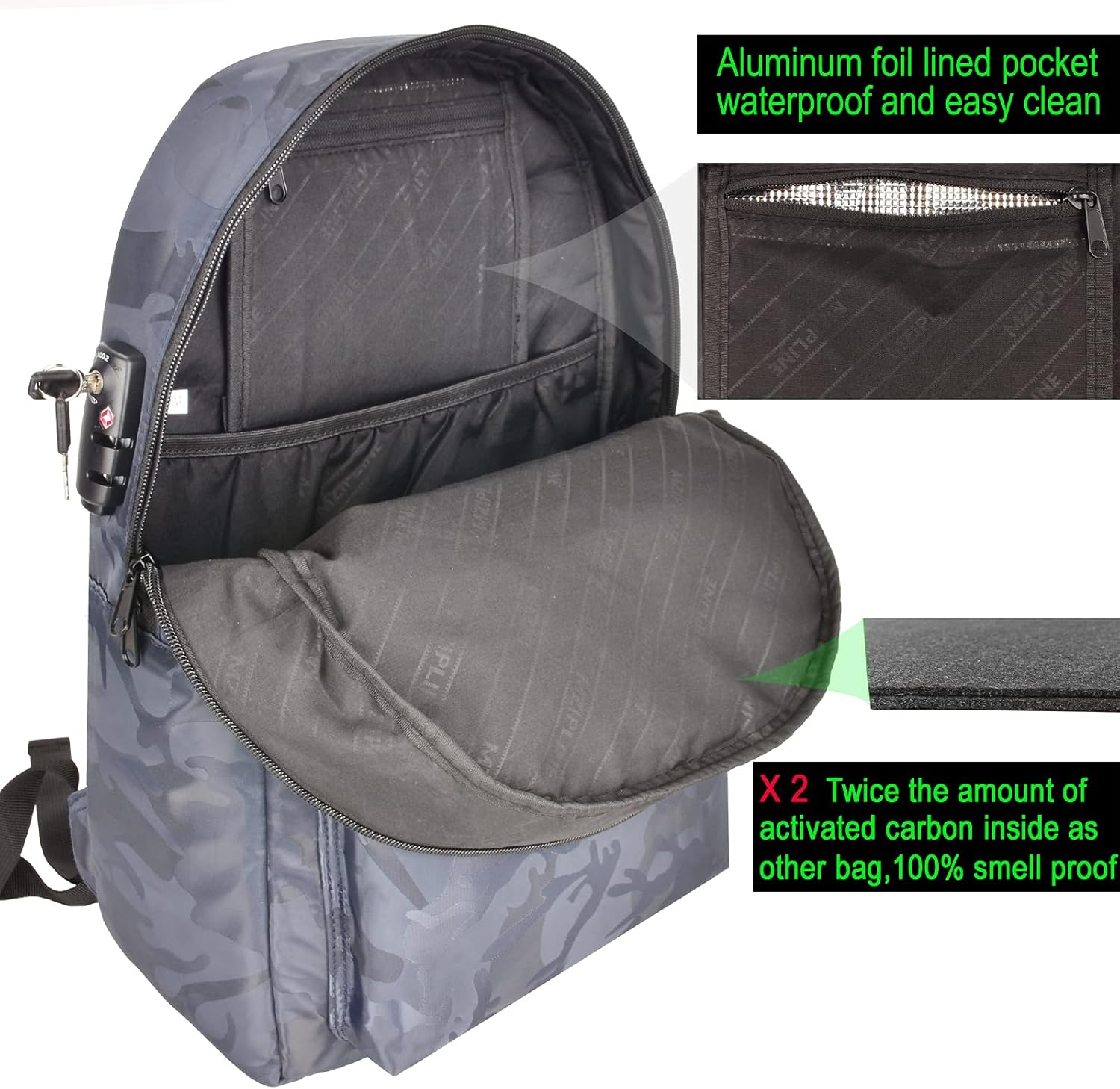 Backpack Bag With TSA Lock & Key-Smell Proof Daypack bag for Men & Women Travel