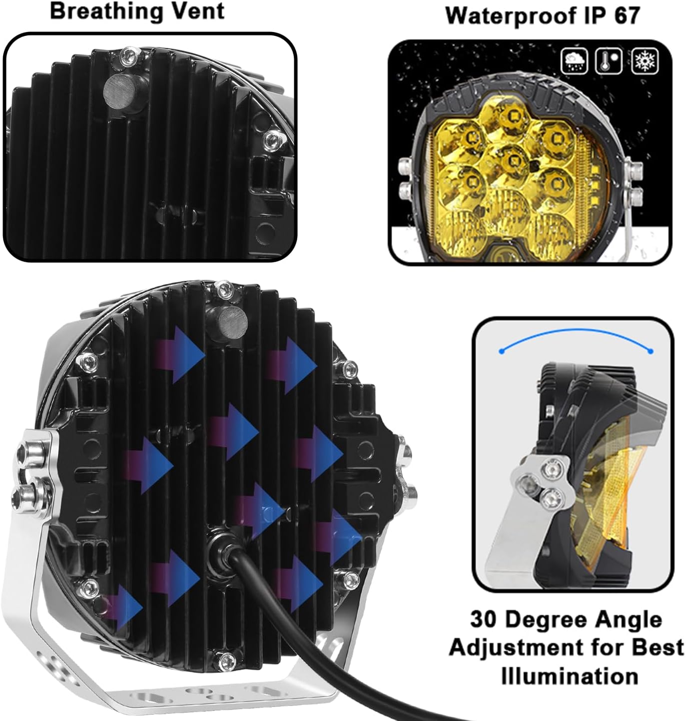 Gzminjie 5 Inch 50W Amber Yellow LED Driving Lamp, LED Work Light Bar Side Shooter Off Road Driving Light Spot Flood Combo Driving Lamp IP67 Waterproof Fog Light for Truck ATV SUV Car, Pack of 1