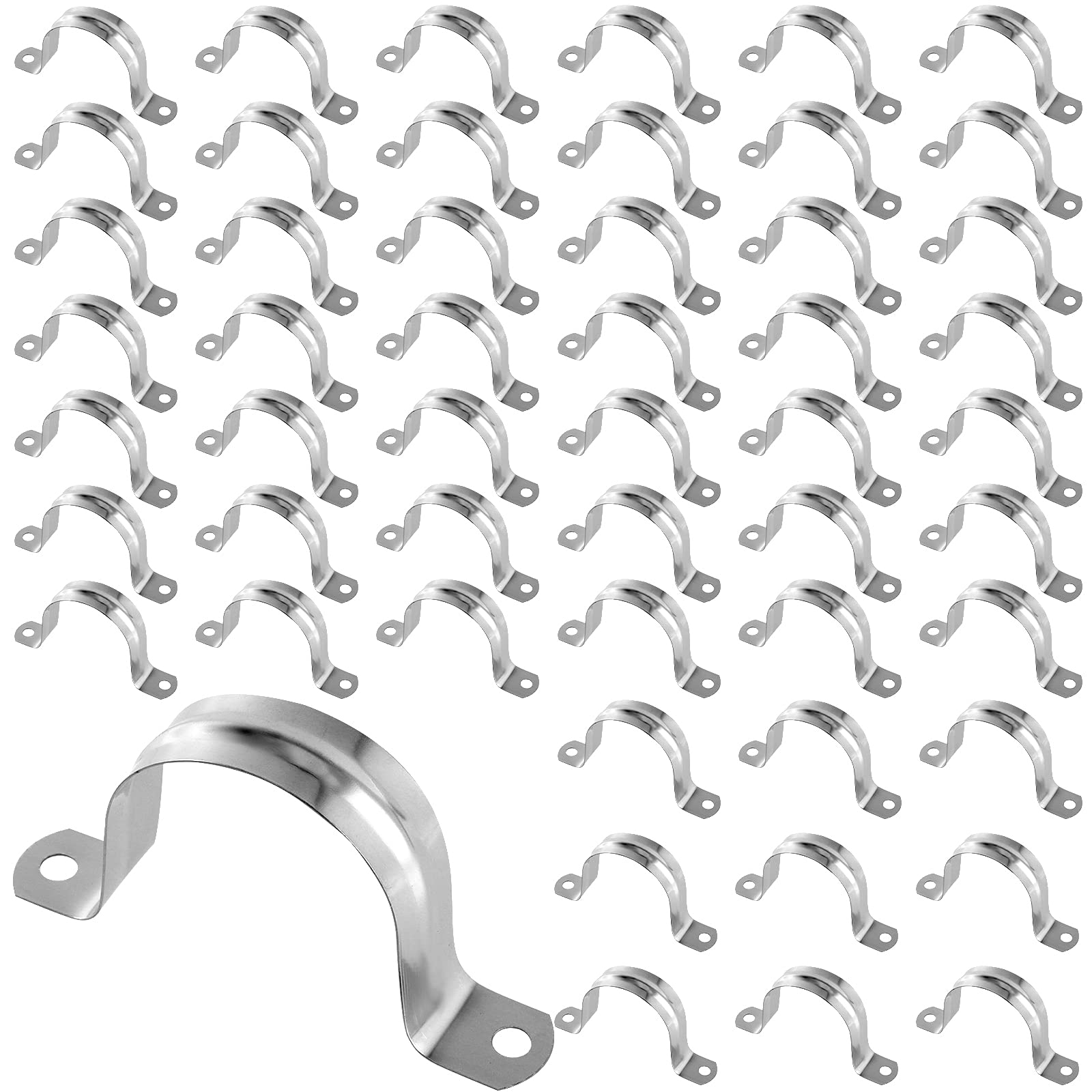 HAKZEON 200 PCS 2 Inches M50 Rigid Pipe Strap, Two Hole Stainless Steel U Bracket Tension Clips, Robust Tube Strap Clamps for Securing Pipe Cable Hose on Many Surfaces