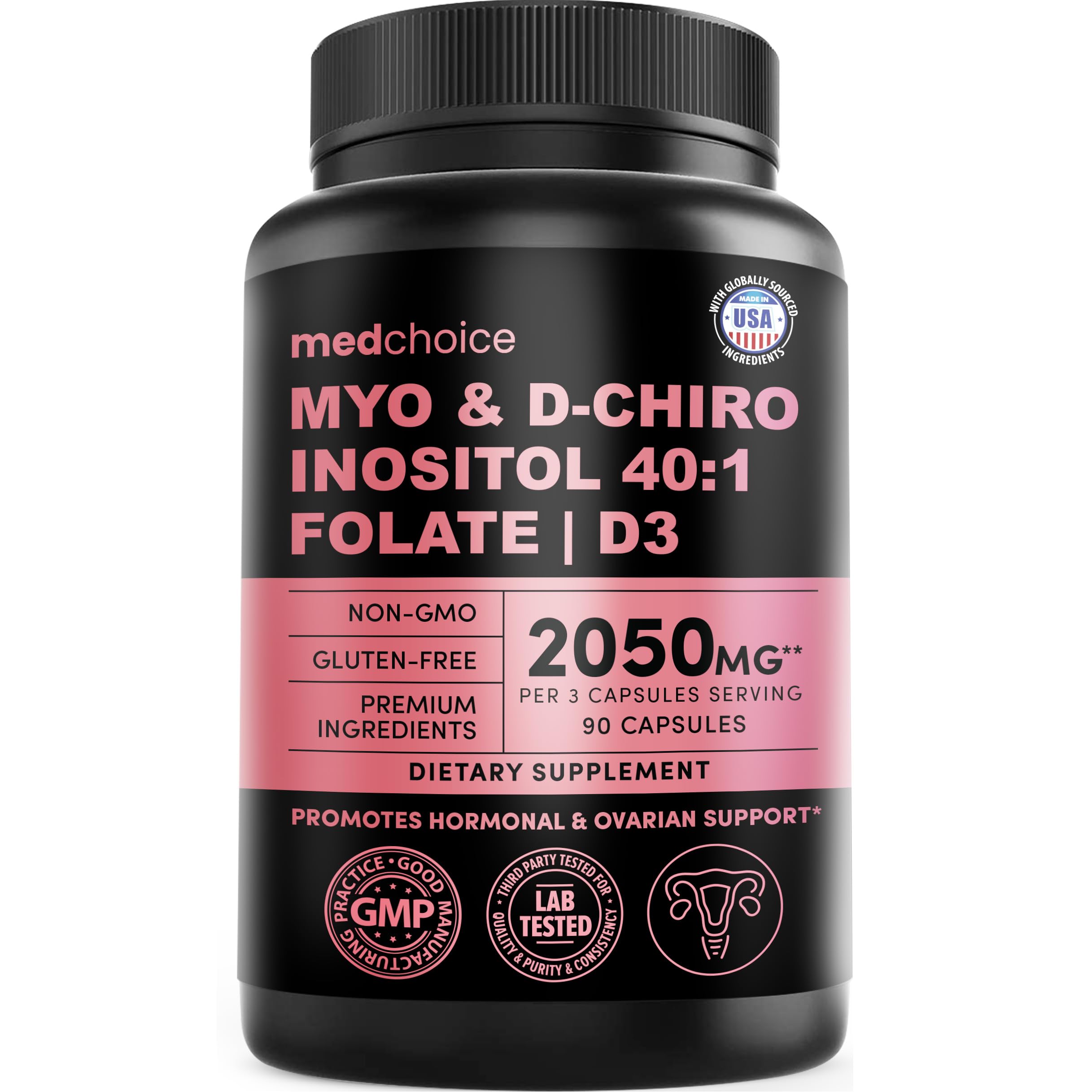 MEDCHOICE Myo-Inositol 40:1 Supplement with Folate & Vitamin D3, 90ct