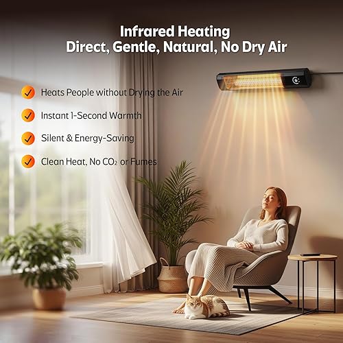 Miniatura 4 de Calentador eléctrico de pared para patio, calentador infrarrojo de 34 pulgadas y 1500 W con sensor de movimiento, IPX5 impermeable, 9 niveles de