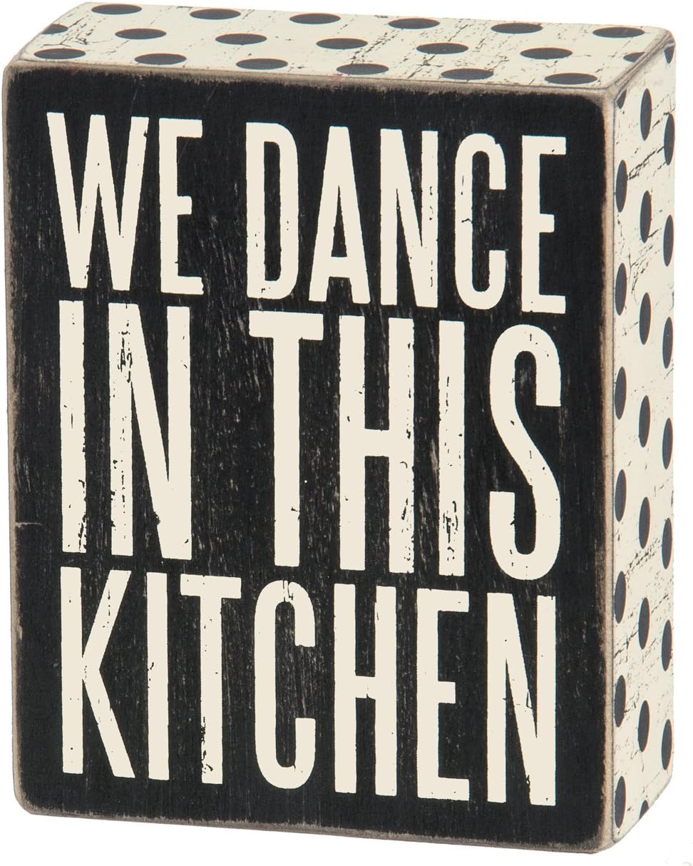 Primitives by Kathy 25192 Polka Dot Trimmed Box Sign, 4" x 5", In This Kitchen