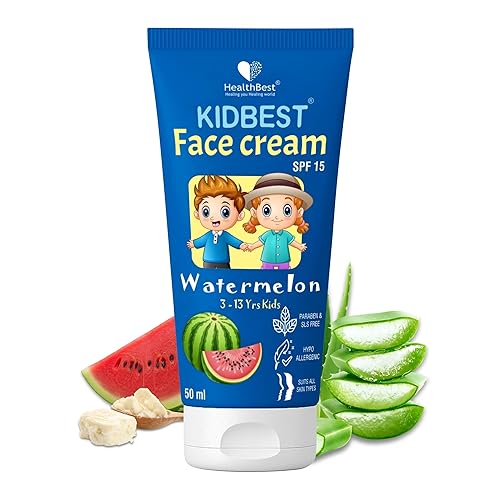 Kidbest - Crema facial para niños, SPF 15, segura para pieles sensibles y sin cetenar, lágrima, parabenos, sin SLS, sabor a sandía, 1.7 fl oz