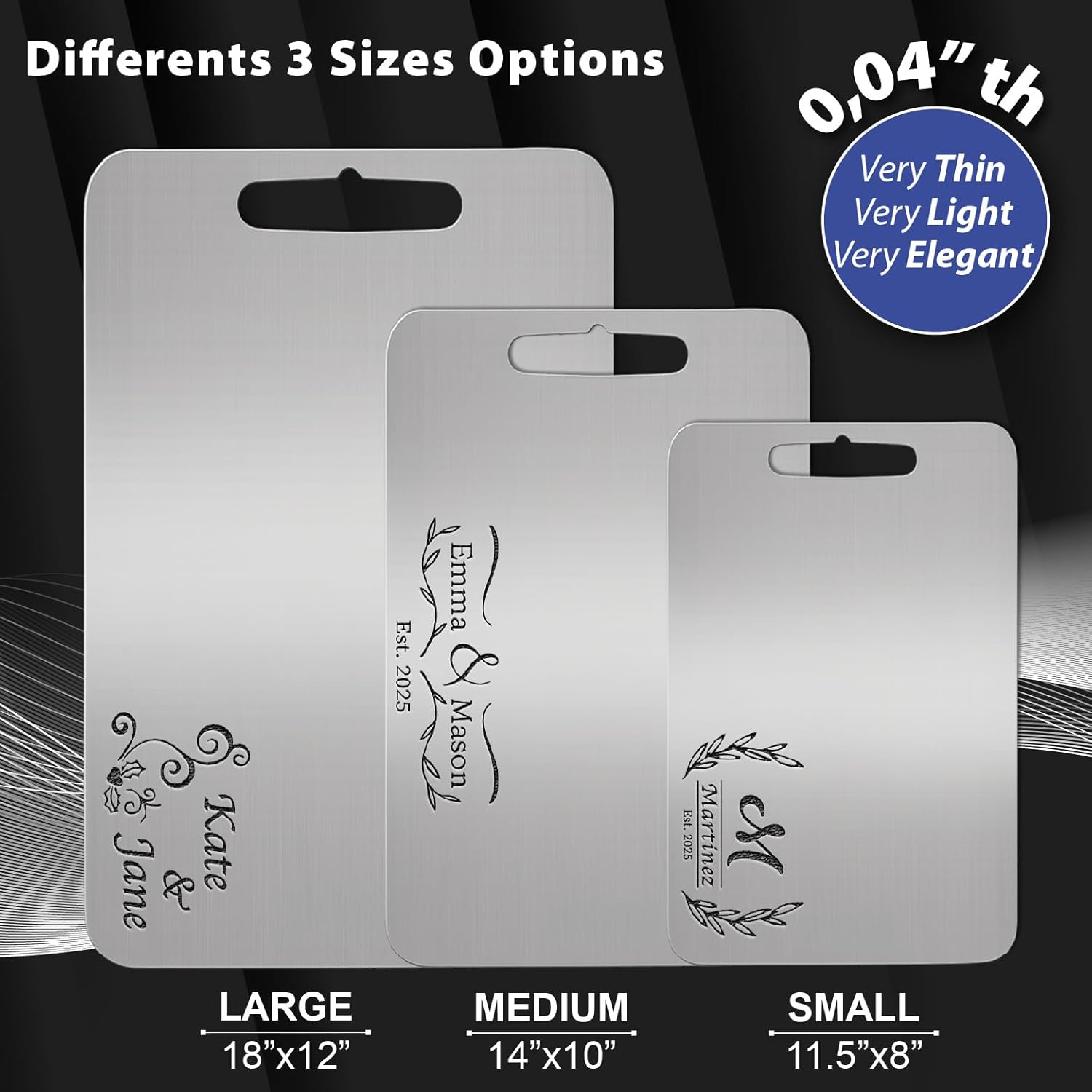 Personalized Titanium Cutting Board for Kitchen, 100% Pure Titanium and Stainless Steel, Double-Sided Cutting Boards, Custom Engraved Gift for Valentine's Day, Housewarming, Wedding, Anniversary