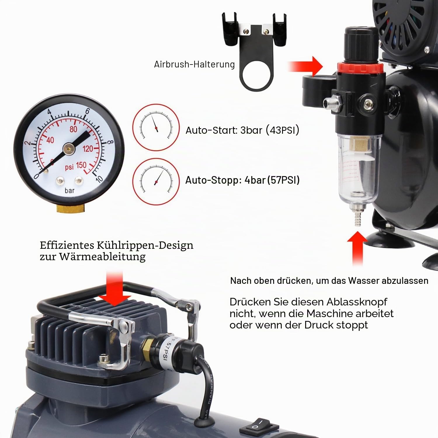 Airbrush Kit AS186 AS 186 mit Kompressor mit Tank + 2 x Double Action Airbrush + Schlauch