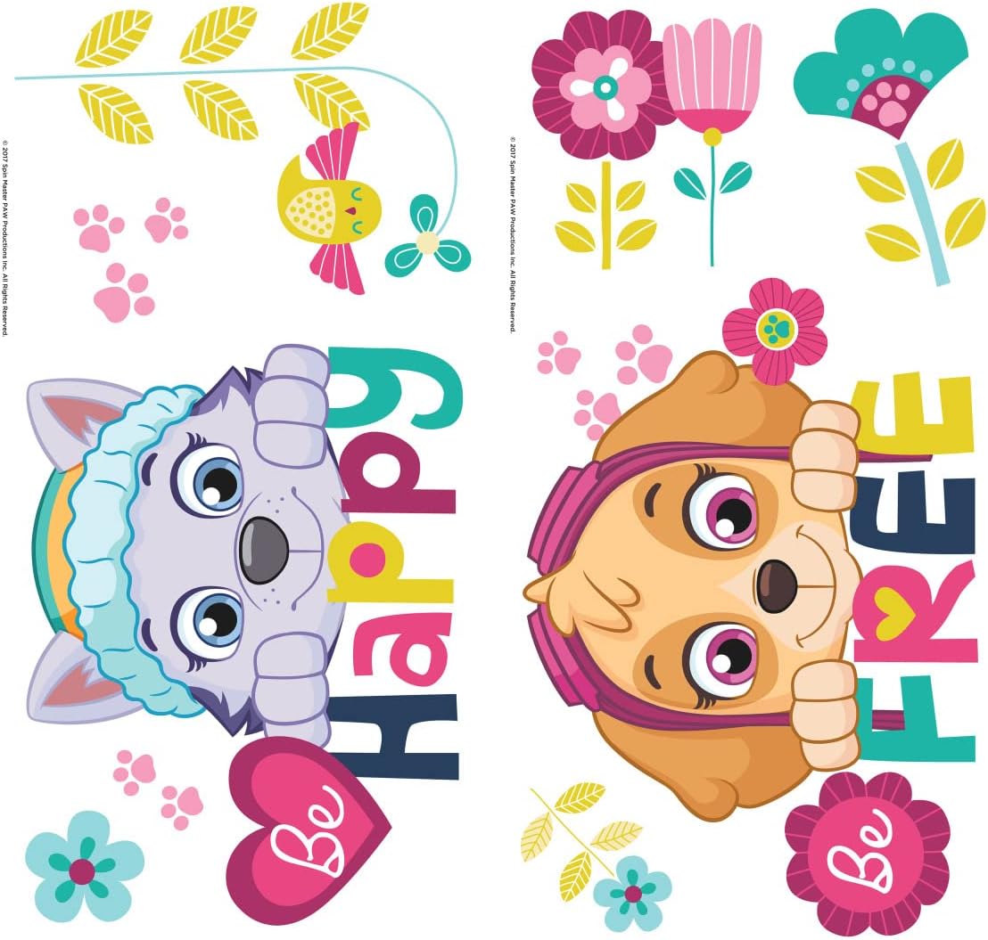RoomMates RMK3662SCS Paw Patrol Skye and Everest Be Happy Quote Peel and Stick Wall Decals