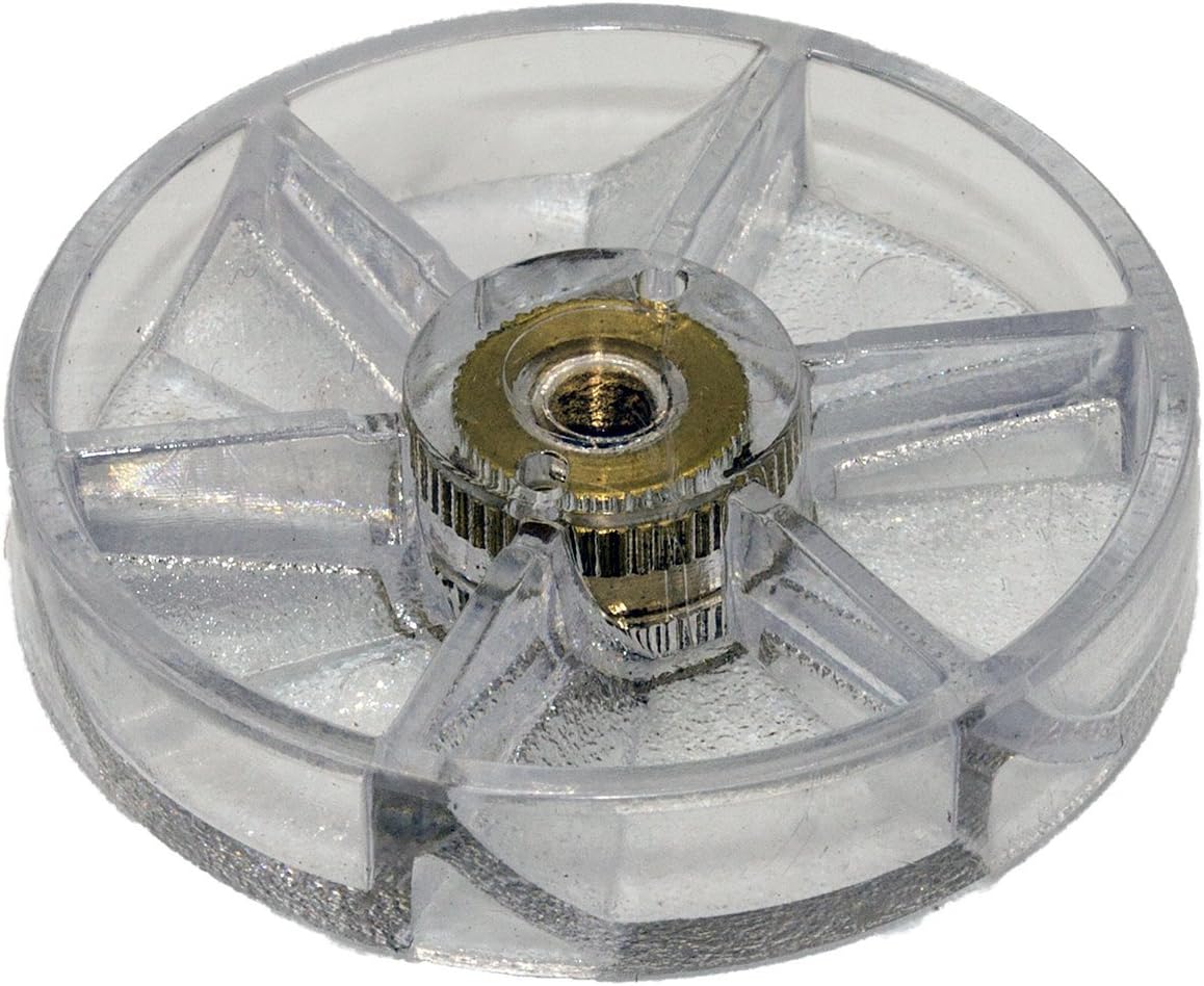 Close-up of a clear hard plastic blade gear clutch.