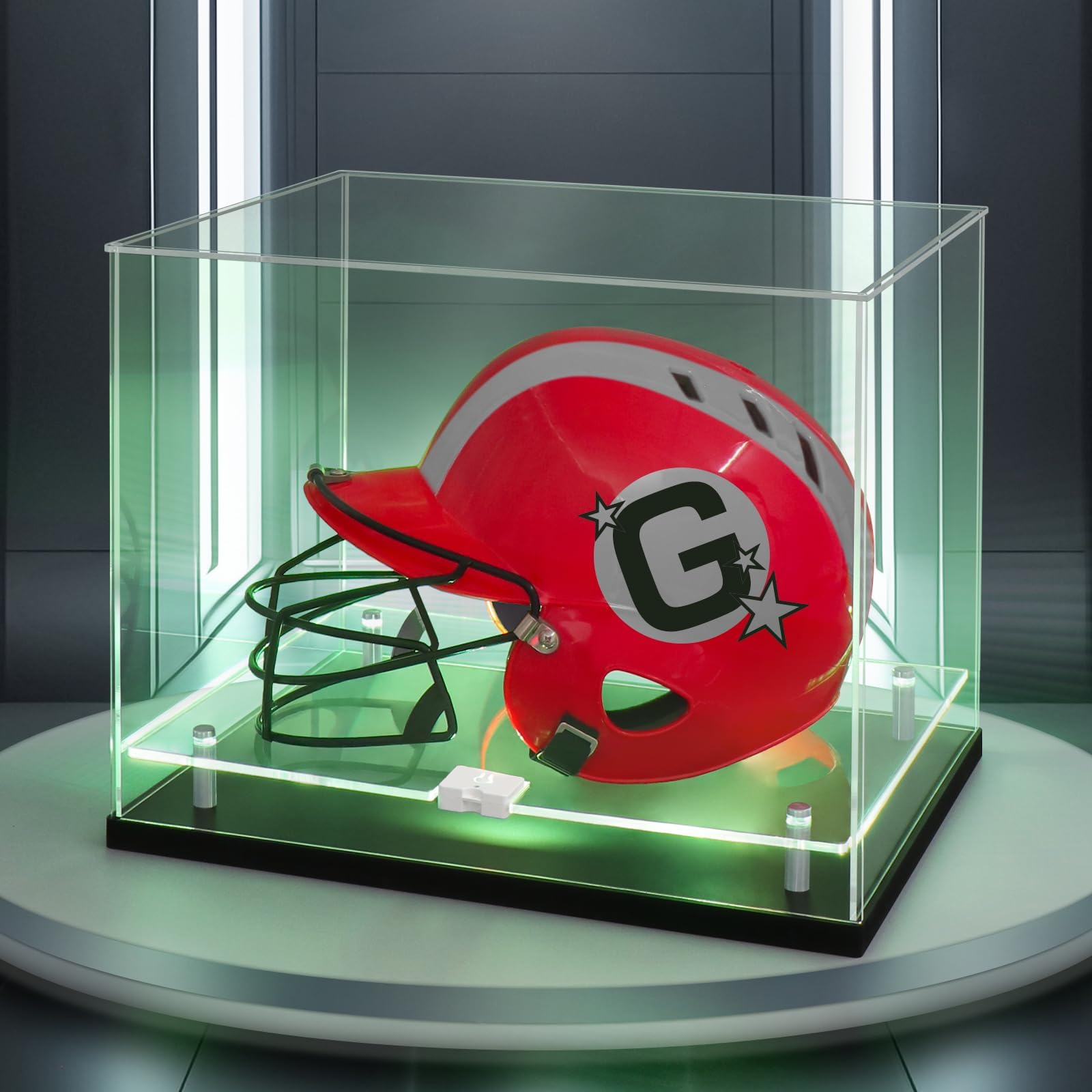 Football Helmet Display Case with LED Light, Clear Full Size Helmet Display Acrylic Double Layer Helmet Display Stand for Autographed Helmet Display, Fans & Collectors, Sports Collectibles