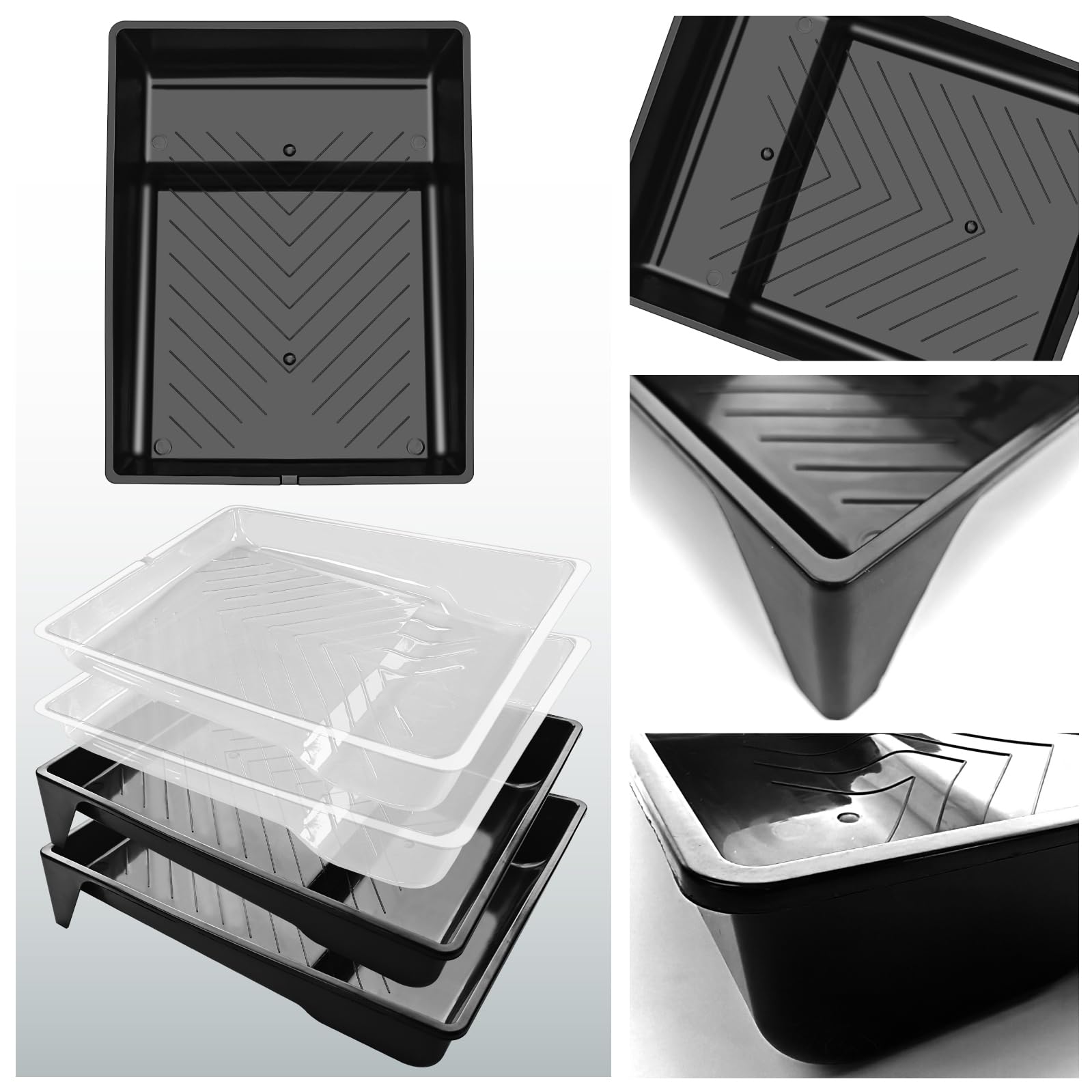 Great Andrew - Confezione da 4 vassoi di vernice da 22,9 cm, 2 vassoi in plastica robusta con 2 vassoi usa e getta, vassoi per rullo di vernice, per progetti di pittura fai da te, pareti, mobili