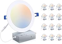 Cloudy Bay 6 Inch Canless LED Recessed Lights 12 Pack, 3CCT Selectable 3000K/4000K/5000K, Dimmable 15W CRI90+ Wafer Downlight Damp Rated