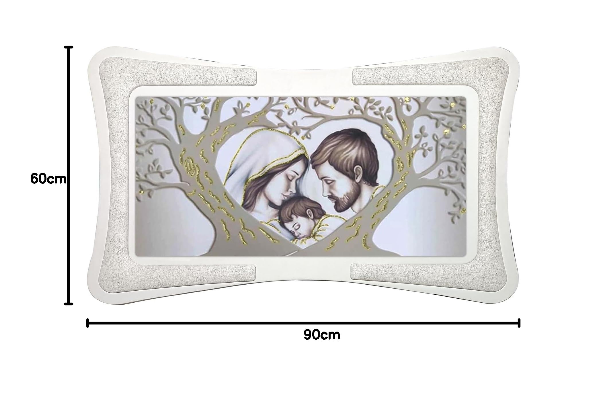 oggettando Quadro Albero della Vita Sacra Famiglia con Cornice in Ecopelle Bianca con Inserto Imbottito Fili Argento o Rame e Fili Perla; Regali utili Originali e a Prezzi Bassi (Oro 60x90cm)