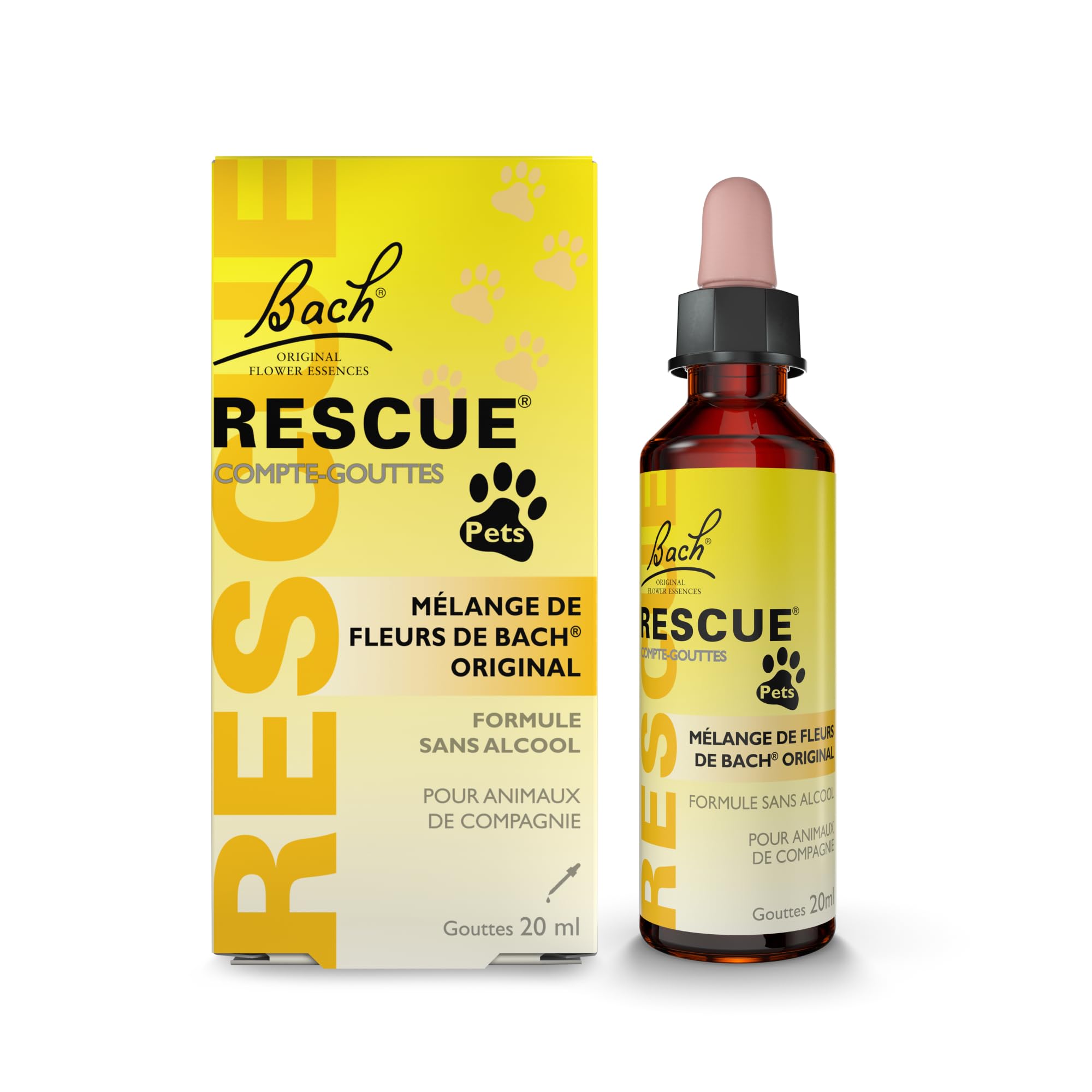 RESCUE PETS - Contagocce per animali domestici, ideale per viaggi, visita veterinaria, toelettatura, rumore e solitudine, senza alcool, naturale e vegano, flacone da 20 ml