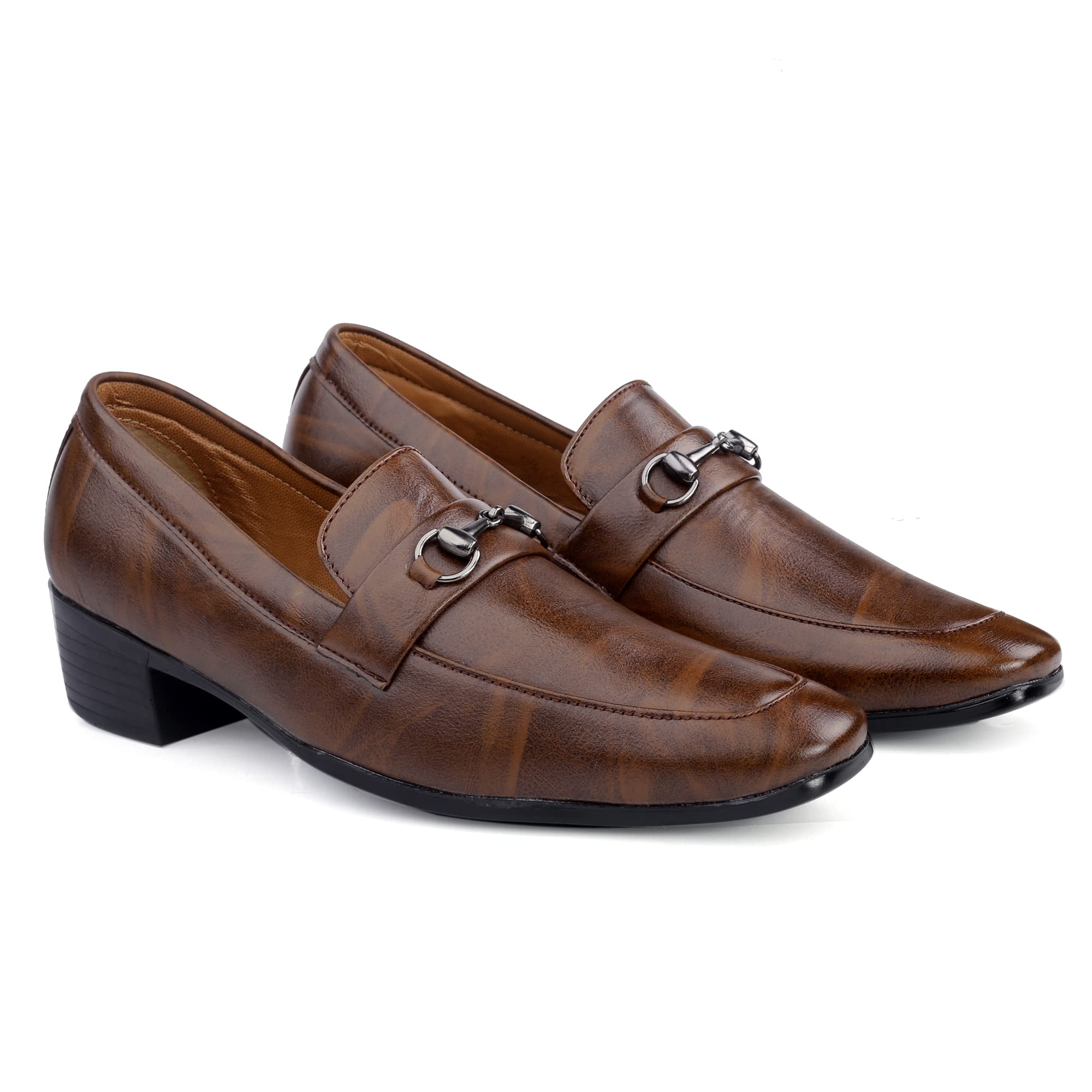 Men's 2" Height Increasing Synthetic Material Formal Loafer and Moccasion Slip-On Shoes with Pu Sole.-image-28