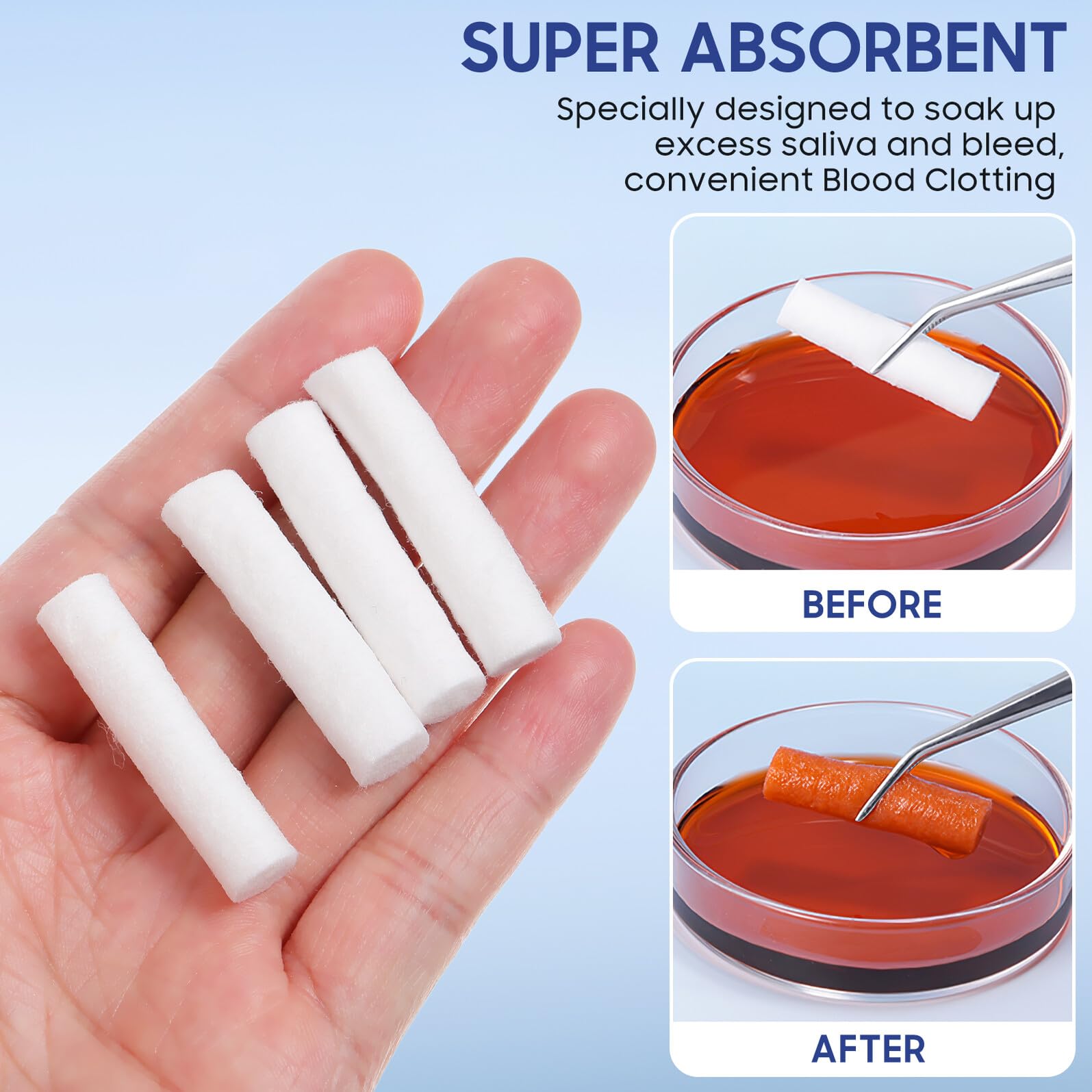 Tiras de Algodón Dental 5 Piezas 8x38mm Ligeras y Resistentes | Alta Absorción Hemostática, Uso en Lavado Bucal, Hogar y Clínicas Dentales, Ligero y No se Rompe Fácilmente