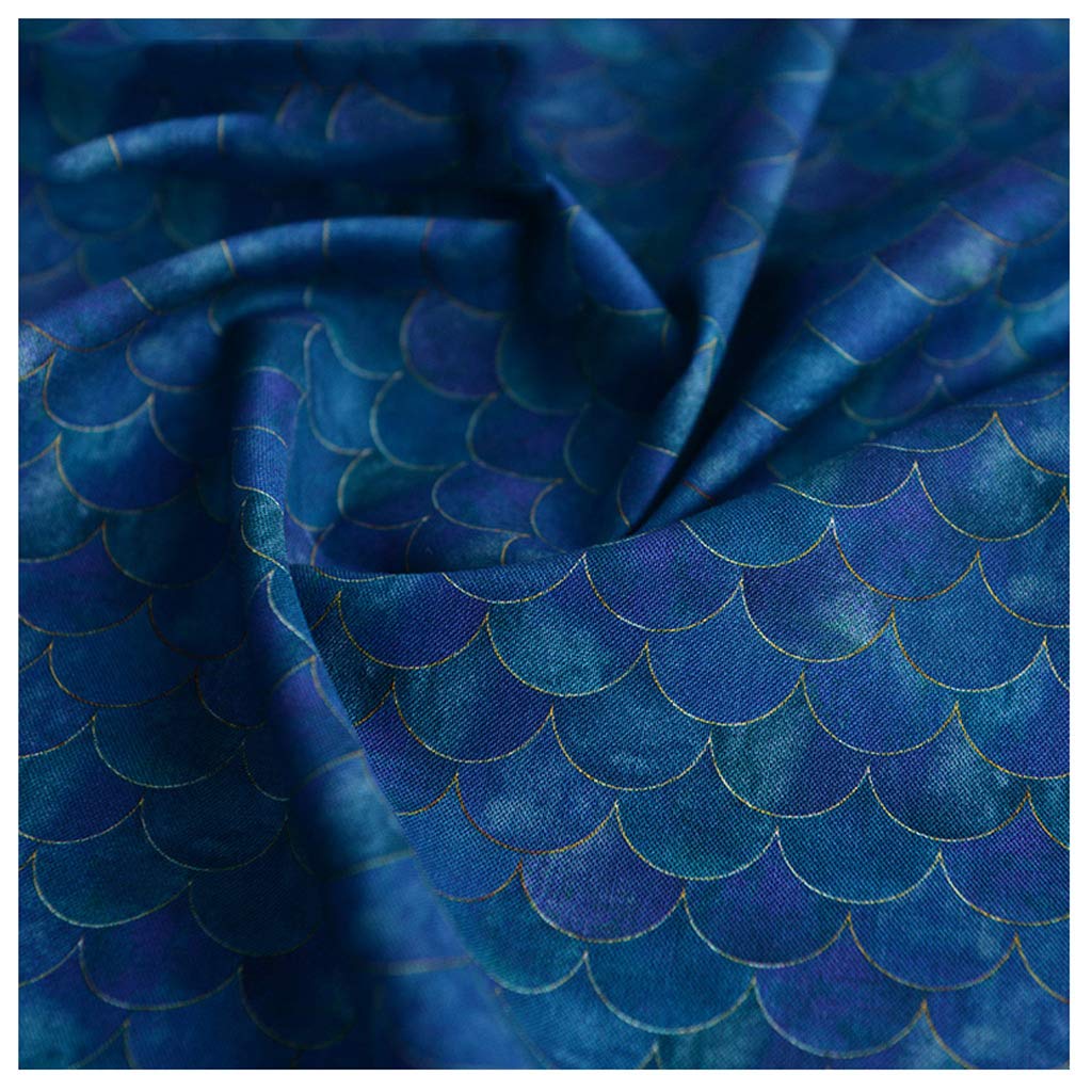 NIANTONG 100% Cotton Fabric Gradient Japanese Fish Scale Print Mermaid Scales Geometric Decorative Fabric for Sewing DIY Crafts, Clothing, 130cm 51'' Wide(Size:1m,Color:blue)