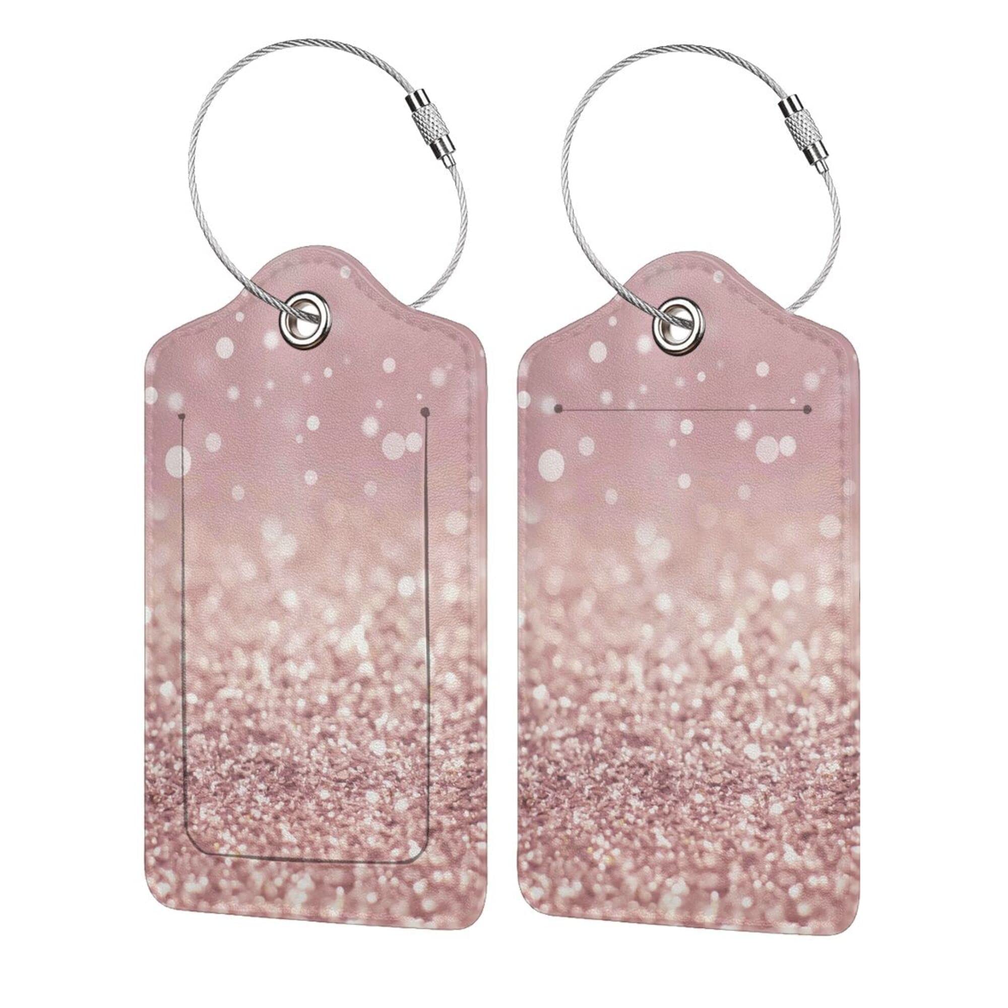BLOCIT 2 Pack PU Leather Luggage Tags with Privacy Cover & Stainless Steel Loop, ID Labels for Suitcases & Travel Bags Rose Pink
