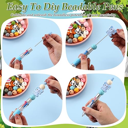 Miniatura 4 de Engrowtic 8 bolígrafos con cuentas, bonitos bolígrafos de cuentas de silicona, bolígrafos de cuentas de tinta colorida, kit de fabricación de