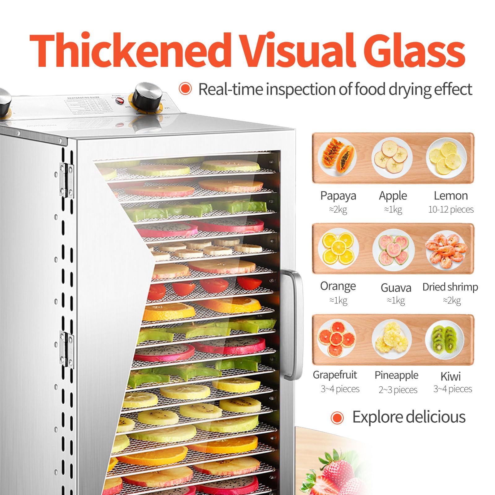 Commerciale Essiccatore per Alimenti, vassoio a griglia 12/18, essiccazione a 360°, timer da 12 ore, controllo della temperatura da 30 a 90°C, essiccatore per carne secca,12Layer
