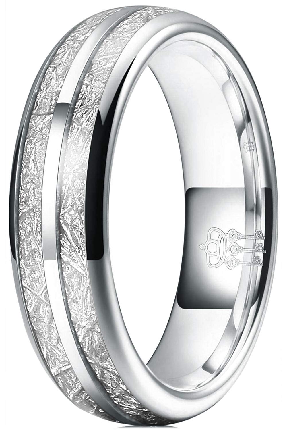 THREE KEYS JEWELRY Tungsten Wedding Band Meteorite Inlay for Men Women