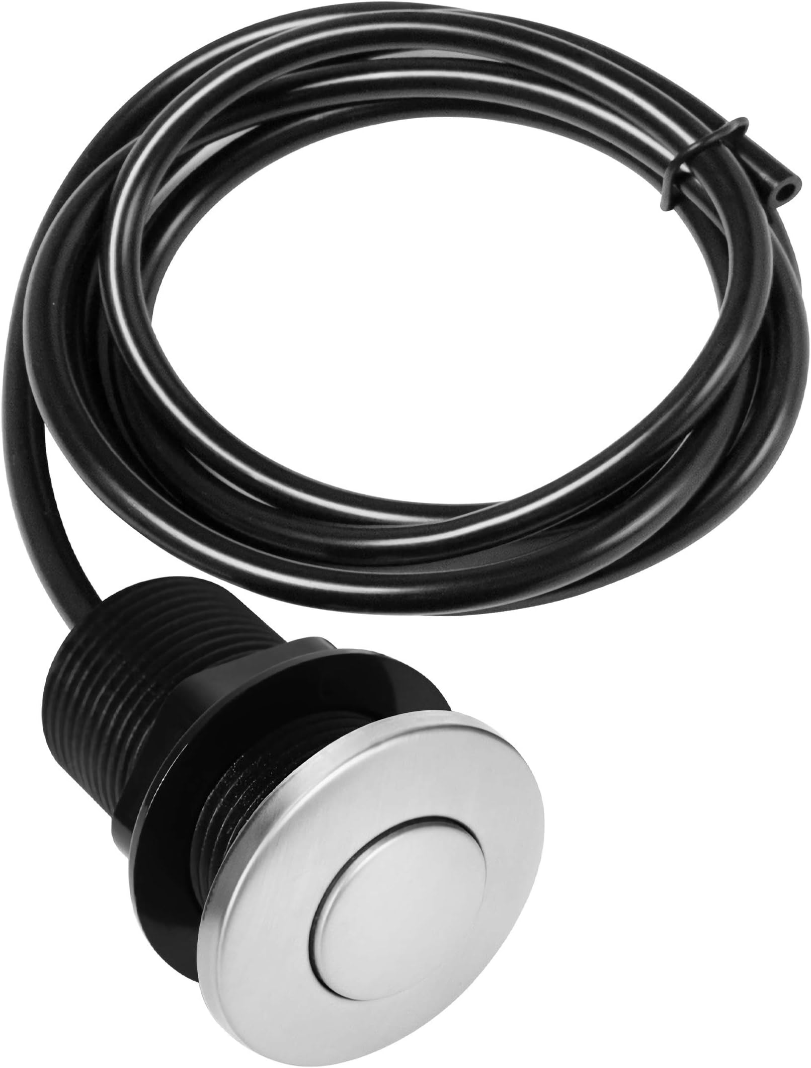 Air Activated Switch Button with Air Hose, Sink Top Stainless Steel Brushed Push Button for Food Waste Garbage Disposal Part (Short, 2 Inch)