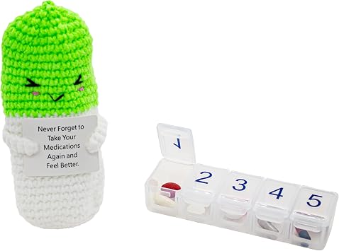e-Pill 5 Times a Day Pill Organizer with Crochet Holder Compact Medication Case for Daily Vitamins, Supplements & Prescriptions