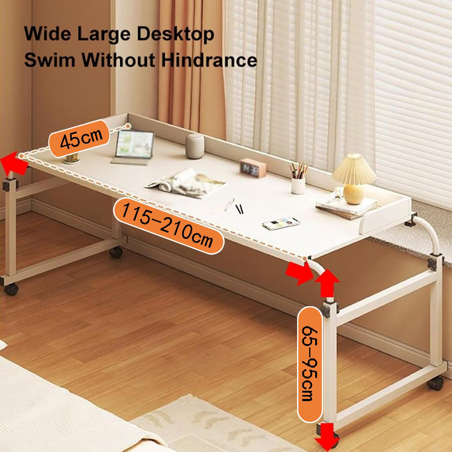 Tavolo Servitore per Letto,tavolino Mobile Regolabile Scrivania Pieghevole con Ruote Tavolino da Letto Elettrico in Altezza(Color:Bianco+)