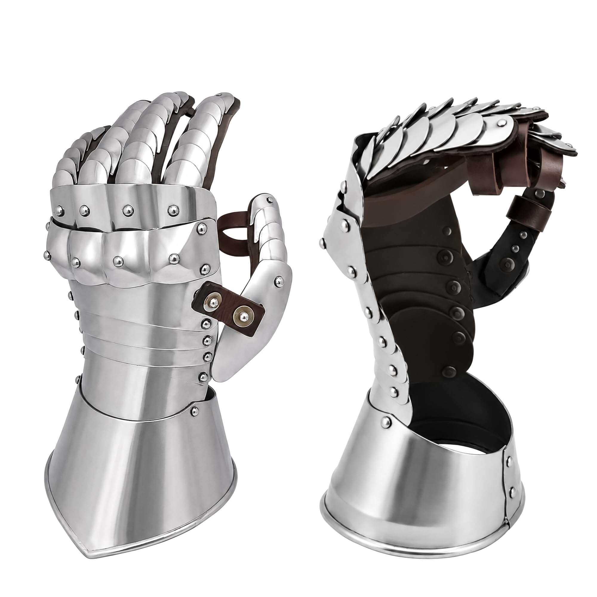 House of Warfare Medieval Gauntlets Gloves - 18 Gauge Steel Renaissance Articulated Design with Leather Straps, Polish, Default