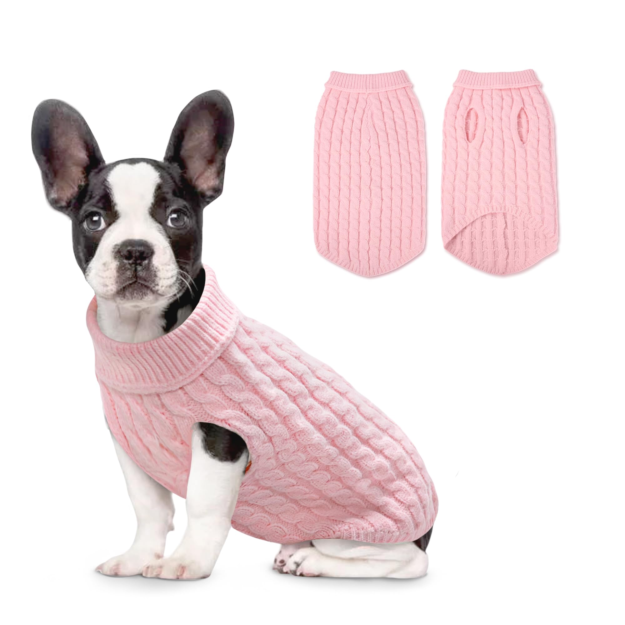 SHIAOMIN Warm Dog Turtleneck Sweater - Cable Knit Puppy Sweater Thick Warm Dog Winter Clothes, Cold Weather for Small and Medium Dogs (Pink, XL)