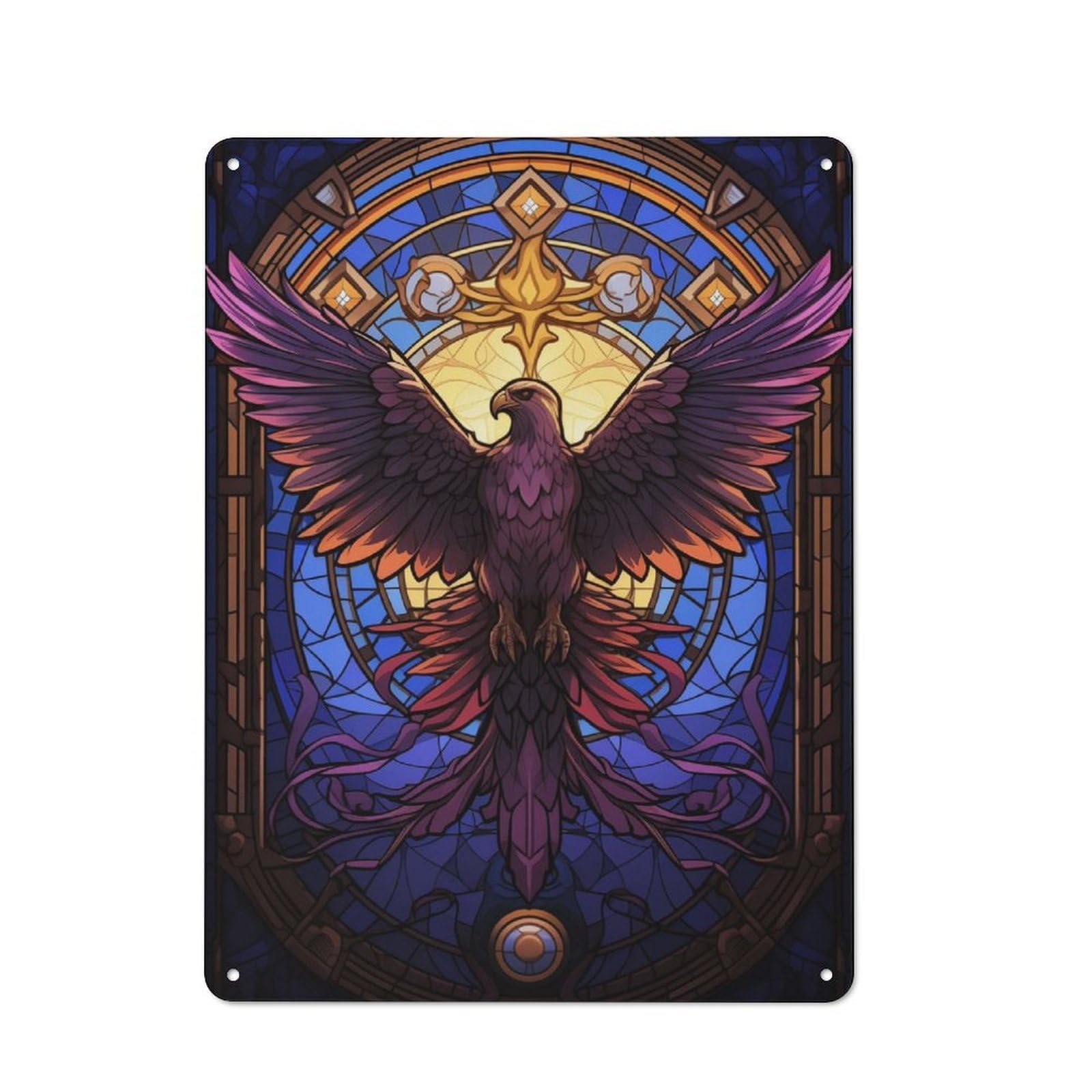 Junmoney Eagle Stained Glass Style Rustic Metal Sign 40X30cm Featuring For Hallway Wall, For Collectors Decorating Hallways And Entrance Areas